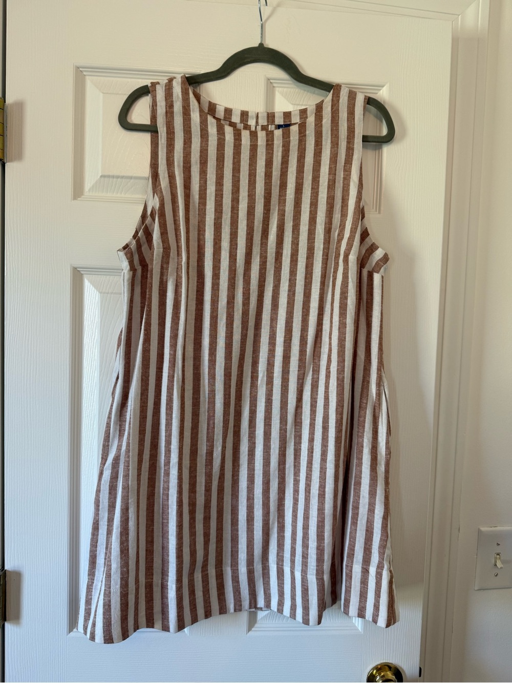 Sleeveless Brown and White Striped Petite Size Summer Dress